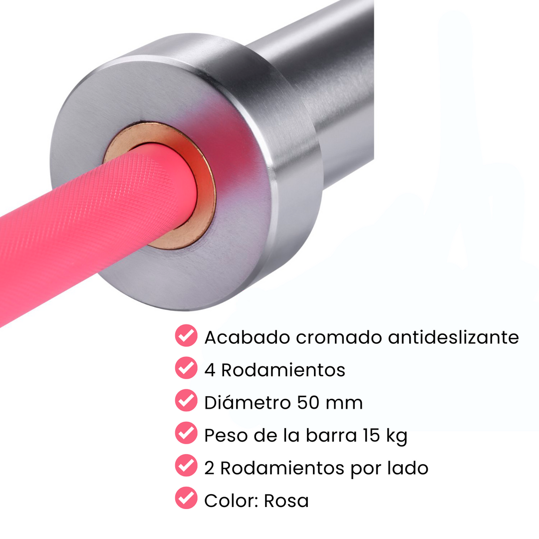 Barra Olímpica Rosa 2m * 50mm 4 rodamientos 340kg - Fitness Tech