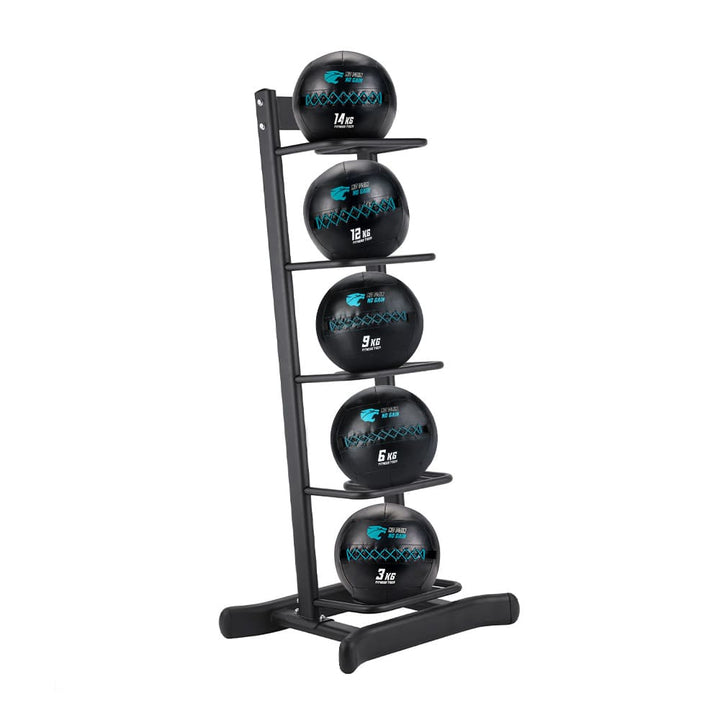 Set aus 5 Wall Balls (3–14 kg) + Rack